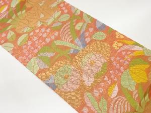 織悦製　紗 菊に桐・草花模様織出し全通袋帯